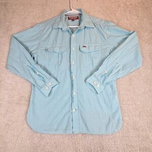 Simms Fishing Cotton Shirt Mens Small Teal Gingham Long Sleeve Button Down